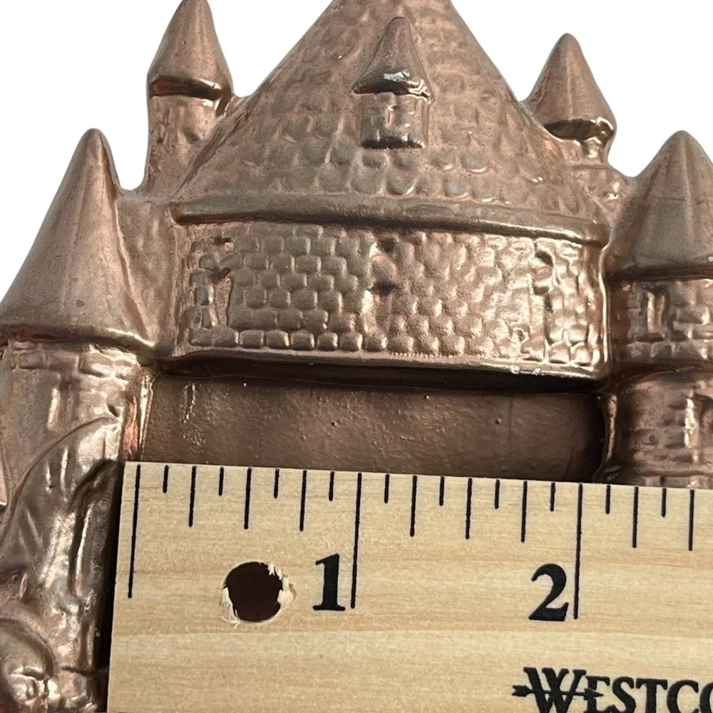 Vintage Copper Tone Ceramic Castle Photo Frame Card Holder Medieval Decor